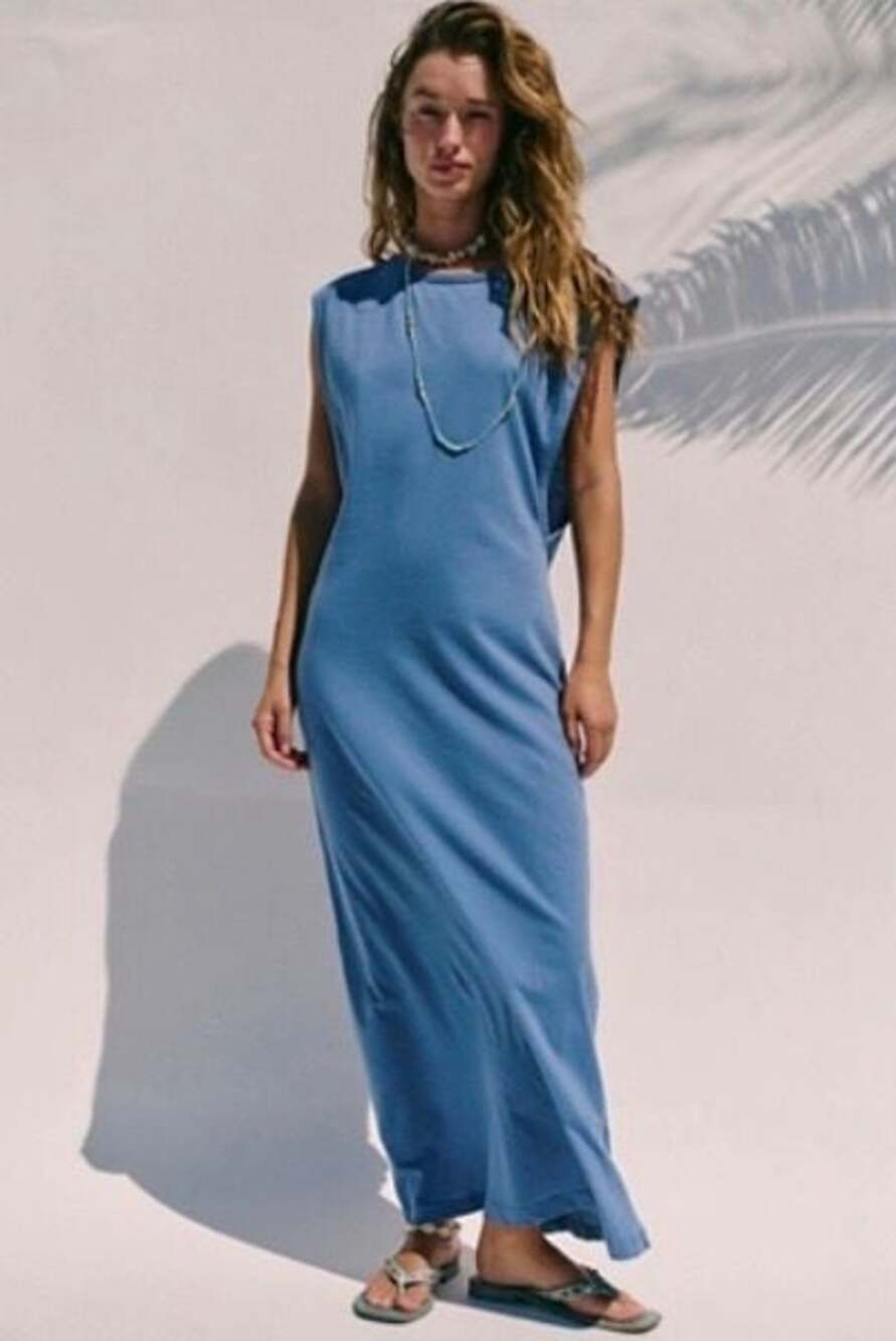 free-est Drift Street Cotton-Jersey Maxi Dress in Rainfall Blue
